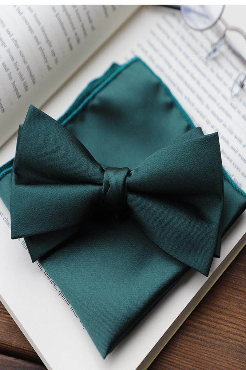 Men's 2-Piece Elastic Silk Like Satin Bow Ties Pocket Square 641989567542 - COCOMELODY